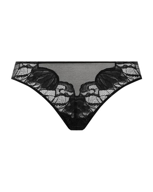 Hanro Black Lace-Trim Lysia Thong