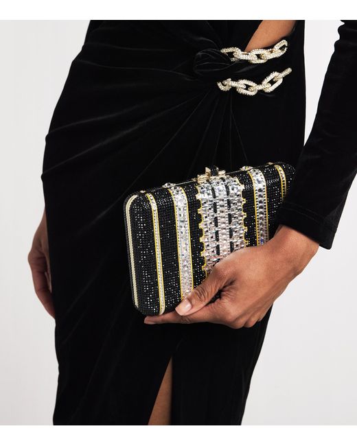 Judith Leiber Black Crystal Lattice Slim Slide Clutch Bag