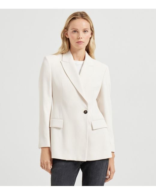 Brunello Cucinelli White Comfort Viscose Couture Twill Blazer