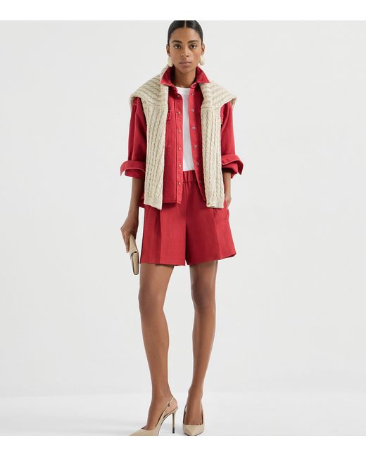 Brunello Cucinelli Red Cotton-Linen Garment-Dyed Shirt