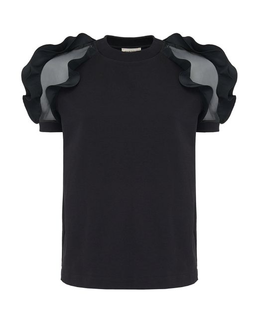 Alexander McQueen Black Organza-sleeve T-shirt