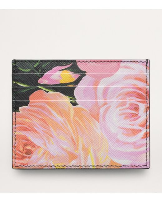 Prada Red Saffiano Leather Floral Print Card Holder