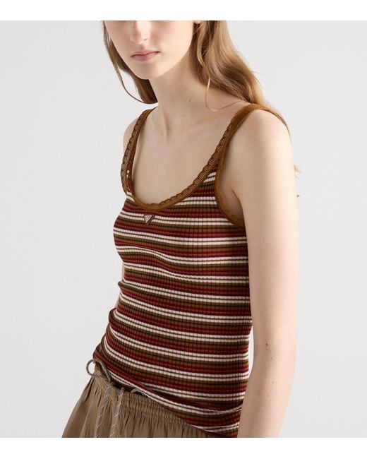 Prada Brown Cotton Stripe Ribbed Tank Top