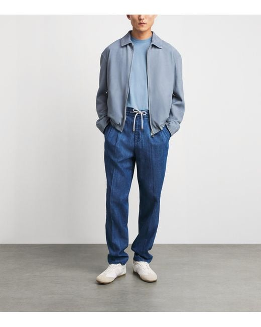 John Smedley Blue Merino Wool T-Shirt for men
