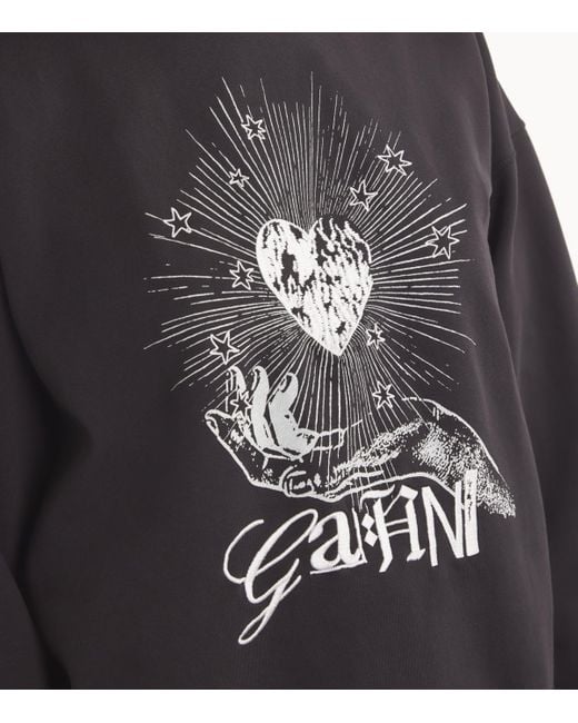 Ganni Black Embroidered Isoli Heart Hoodie