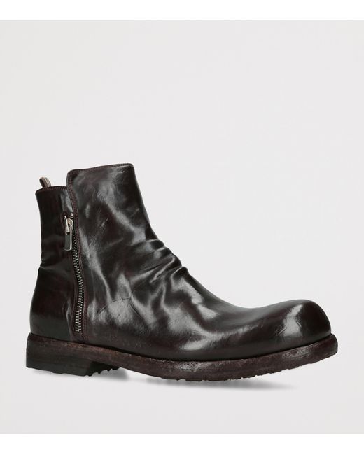 Officine Creative Black Leather Bulla Ankle Boots for men