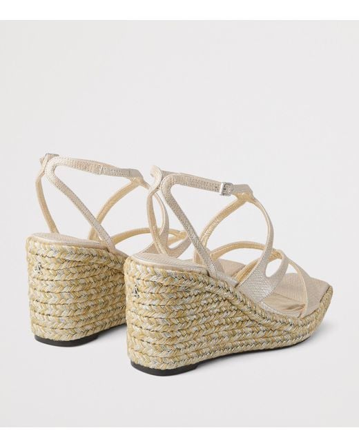 Jimmy Choo Ayla 85 Metallic Leather Wedge Sandals