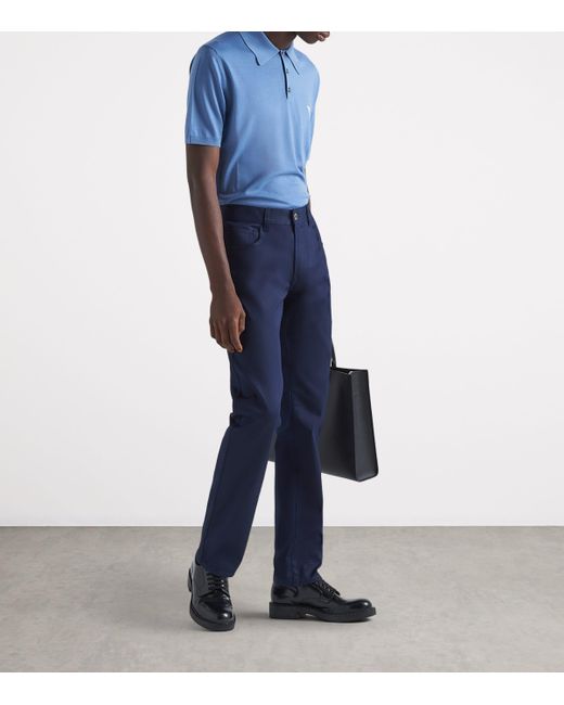 Prada Blue Stretch-Drill Tapered Jeans for men