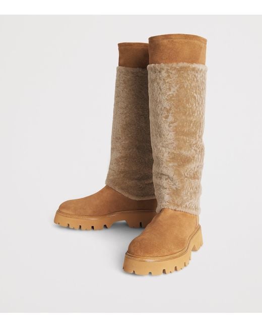 Eleventy Natural Sheepskin Knee-High Boots