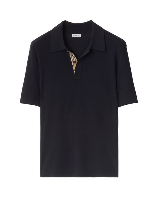 Burberry Black Wool Check-Detail Polo Shirt for men