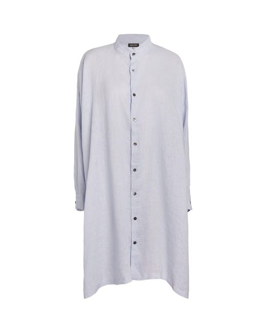 Eskandar Gray Linen Check Longline Shirt