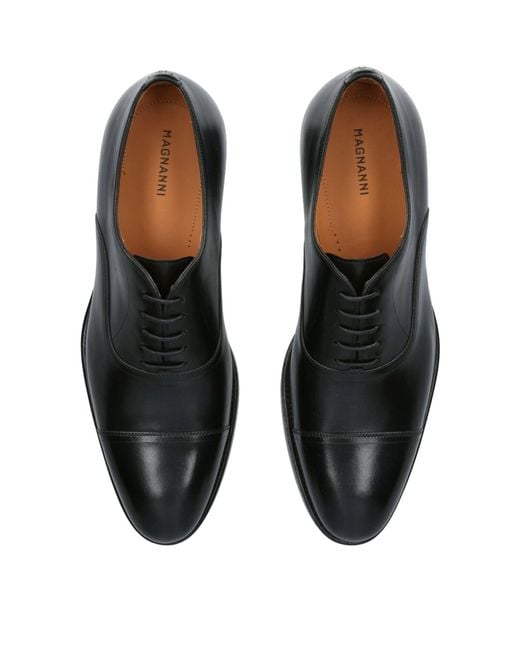 Magnanni Shoes Black Leather Flex Oxford Shoes for men