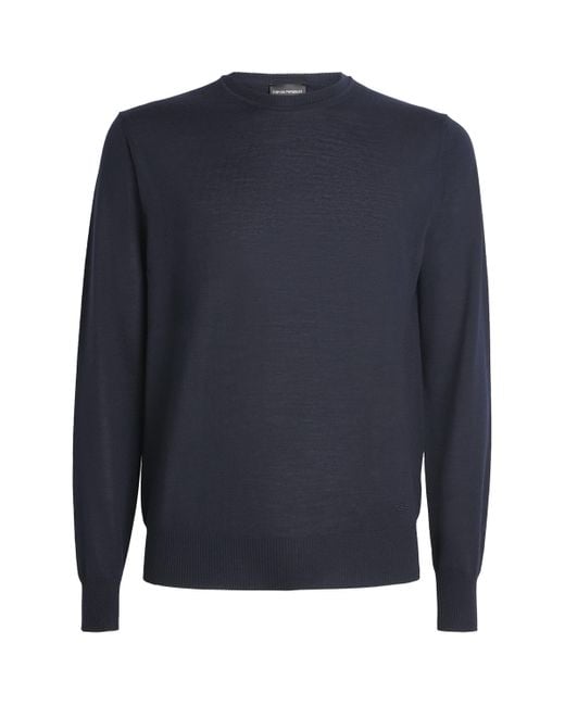 Emporio Armani Blue Virgin Wool Sweater for men