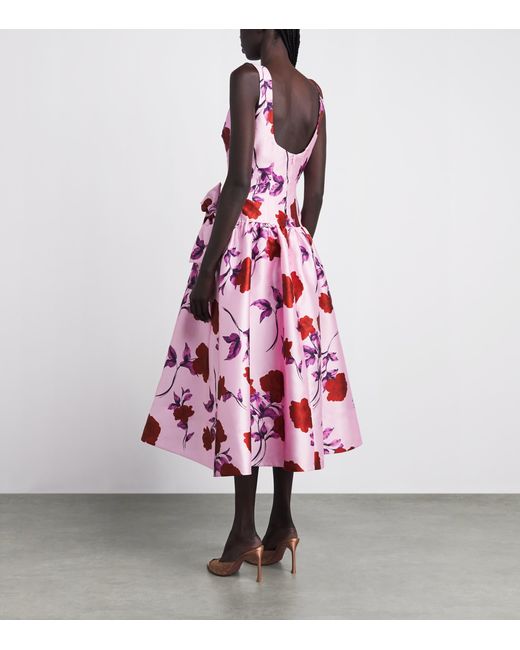 Rebecca Vallance Pink Satin Floral Melora Midi Dress
