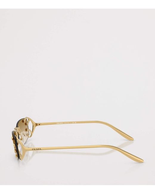 Prada Metallic Metal Rectangular Sunglasses