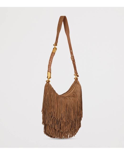 Balmain Brown Suede Fringe Ébène Shoulder Bag