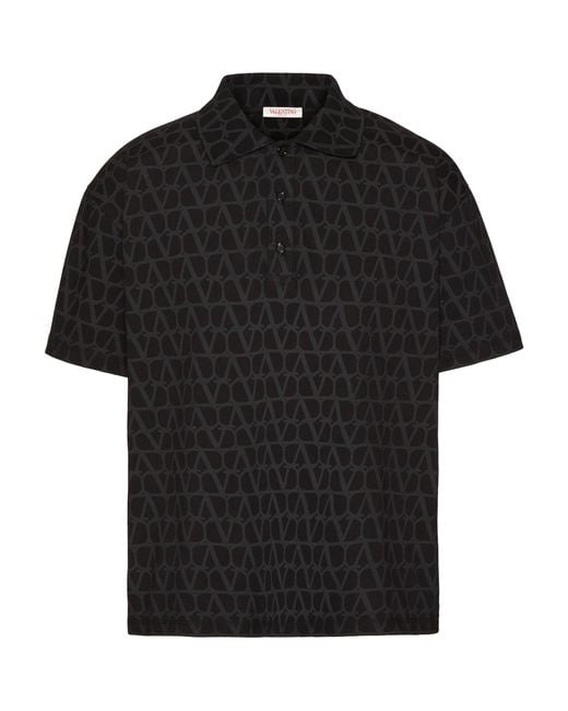 Valentino Garavani Black Cotton Logo Print Polo Shirt for men