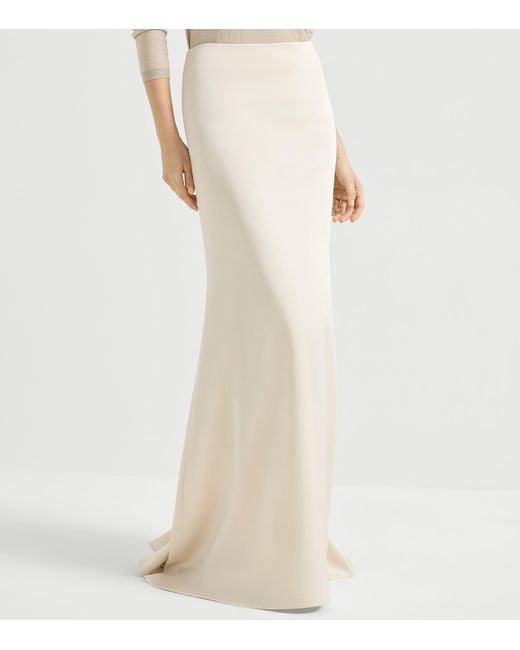 Brunello Cucinelli White Satin Maxi Skirt