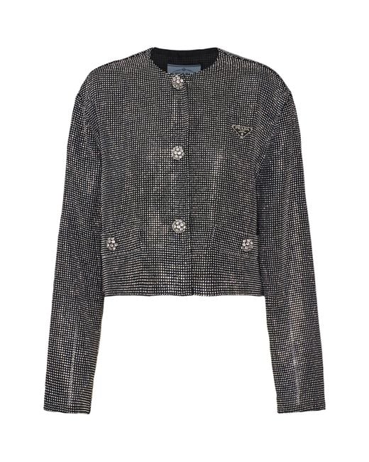 Prada Gray Rhinestone-embellished Mesh Jacket