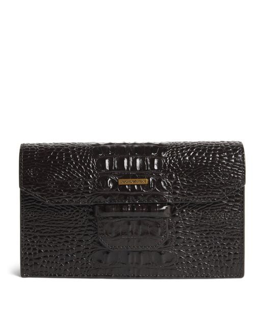 Emporio Armani Black Leather Croc-Embossed Rectangular Case for men