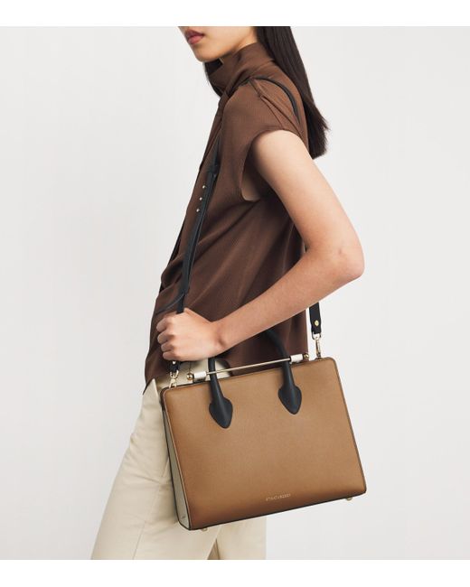 Strathberry Brown Midi Leather Tote Bag