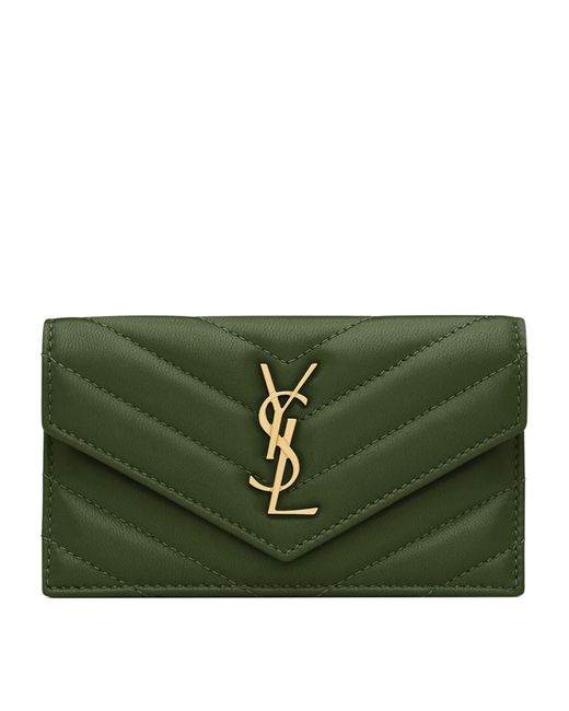 Saint Laurent Green Leather Cassandre Fragments Flap Card Holder