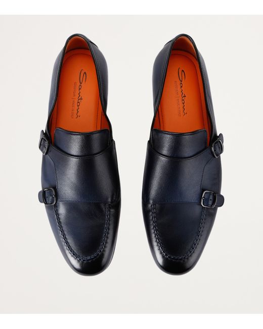 Santoni Blue Carlos Double Monk Shoes for men