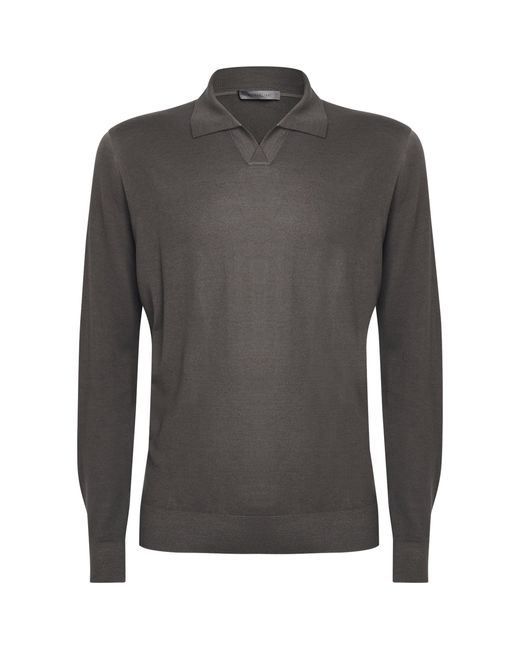 Corneliani Gray Virgin Wool Long-Sleeve Polo Shirt for men