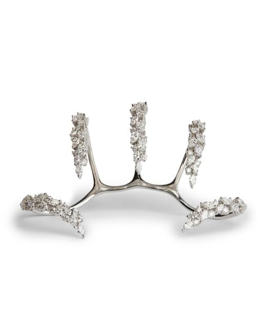 YEPREM Metallic And Diamond Y-Conic Four-Finger Ring