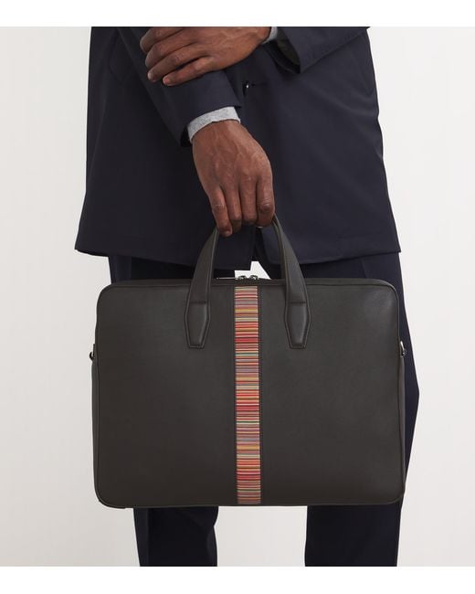 Paul Smith Black Leather Signature Stripe Briefcase for men