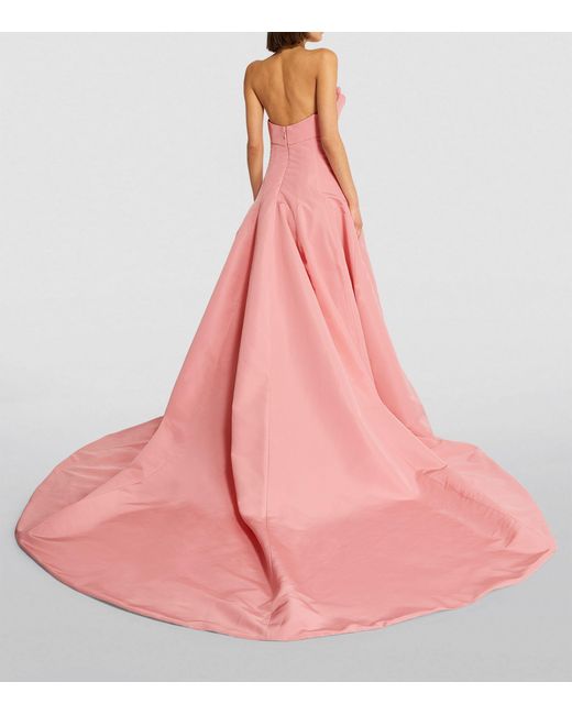 Monique Lhuillier Pink Silk Faille Strapless Gown