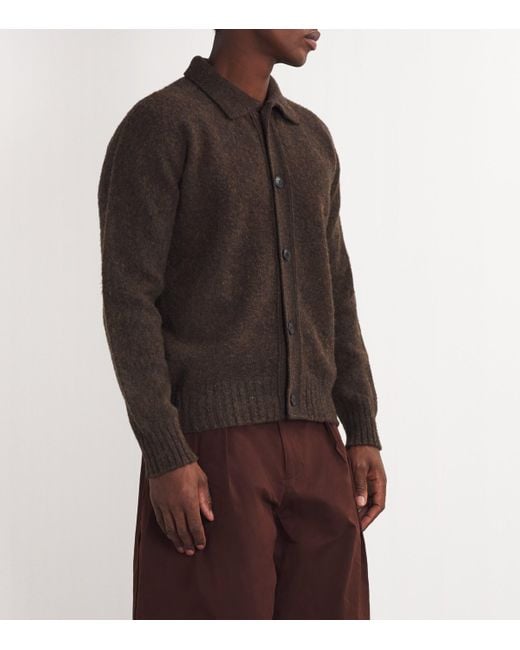 Sunspel Brown Brushed Wool Shetland Cardigan for men