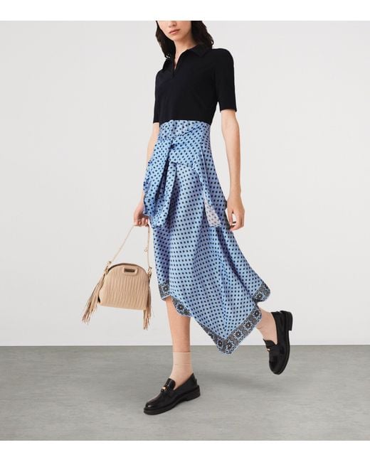 Maje Blue Printed Midi Shirt Dress