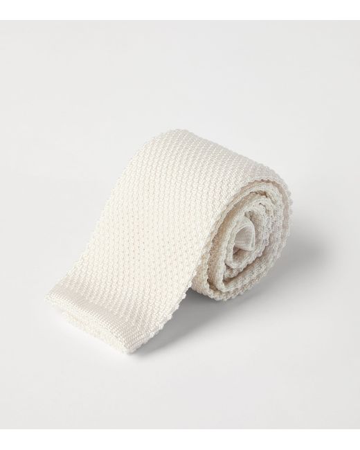 Brunello Cucinelli White Silk Woven Tie for men