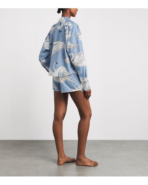 Olivia Von Halle Blue Cotton-Silk Lucia Laia Short Pyjama Set