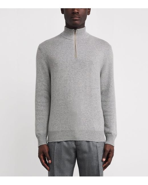 Agnona Gray Cashmere Quarter-Zip Sweater for men
