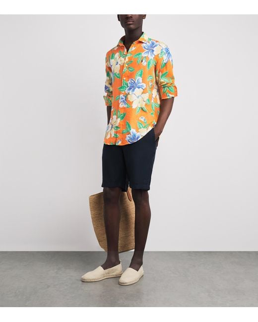 Polo Ralph Lauren Orange Linen Tropical Floral Print Shirt for men