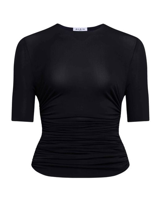 Alaïa Black Jersey Gathered T-Shirt