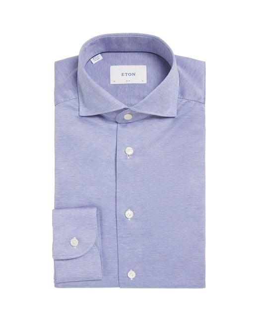 Eton of Sweden Blue Cotton Filo Di Scozia Slim Shirt for men