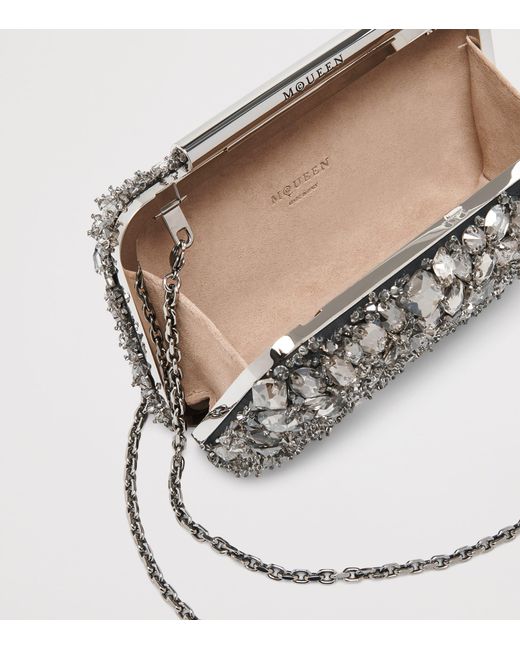 McQueen Gray Leather T-Bar Box Clutch Bag