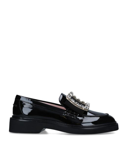 Roger Vivier Black Patent Viv' Ranger Strass Buckle Loafers