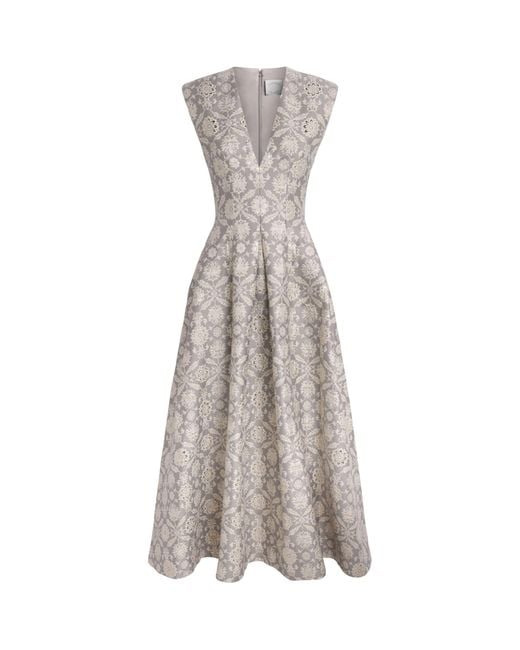 Huishan Zhang Gray Metallic Jacquard Kyle Midi Dress