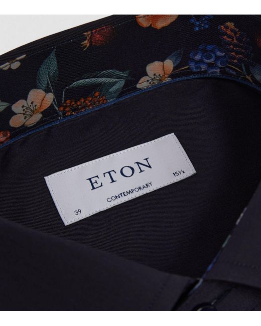Eton of Sweden Blue Cotton Floral-collar Shirt for men