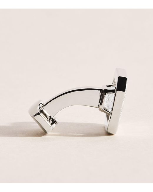 Tateossian Natural Rhodium-Plated And Cubic Zirconia Halo Rectangle Cufflinks for men