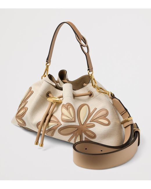 Jimmy Choo Natural Medium Recycled Canvas Cinch Bucket Bag