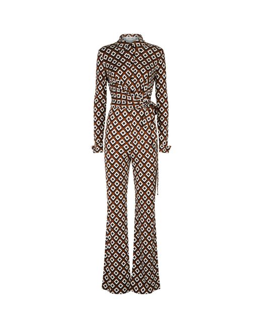 Diane von Furstenberg Michele Wrap-effect Printed Silk-jersey Jumpsuit Brown