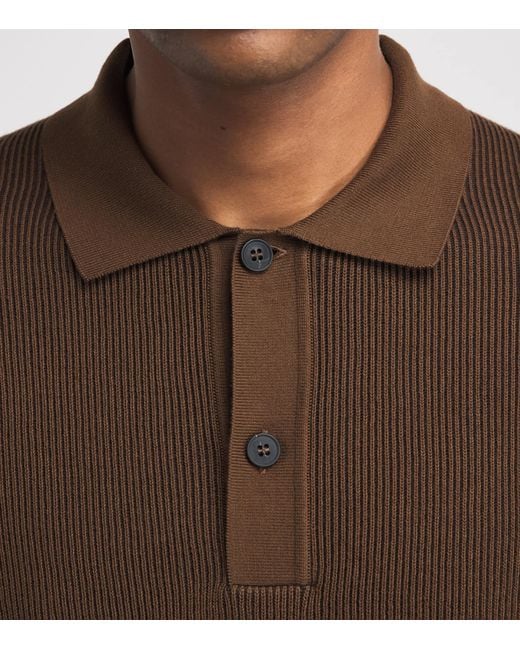 Sunspel Brown Cotton Rib-Knit Polo Shirt for men