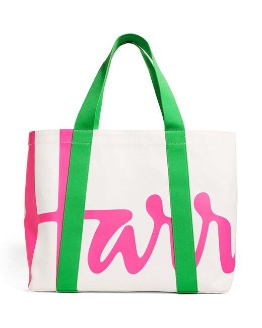 Harrods Pink Medium Cotton Logo Tote Bag