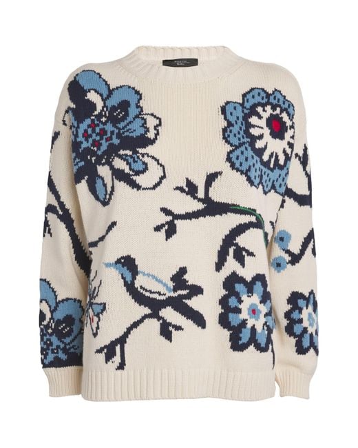 Weekend by Maxmara Blue Cotton-Blend Floral Sweater