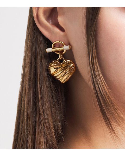 Chloé Metallic T-Bar Heart Drop Earrings
